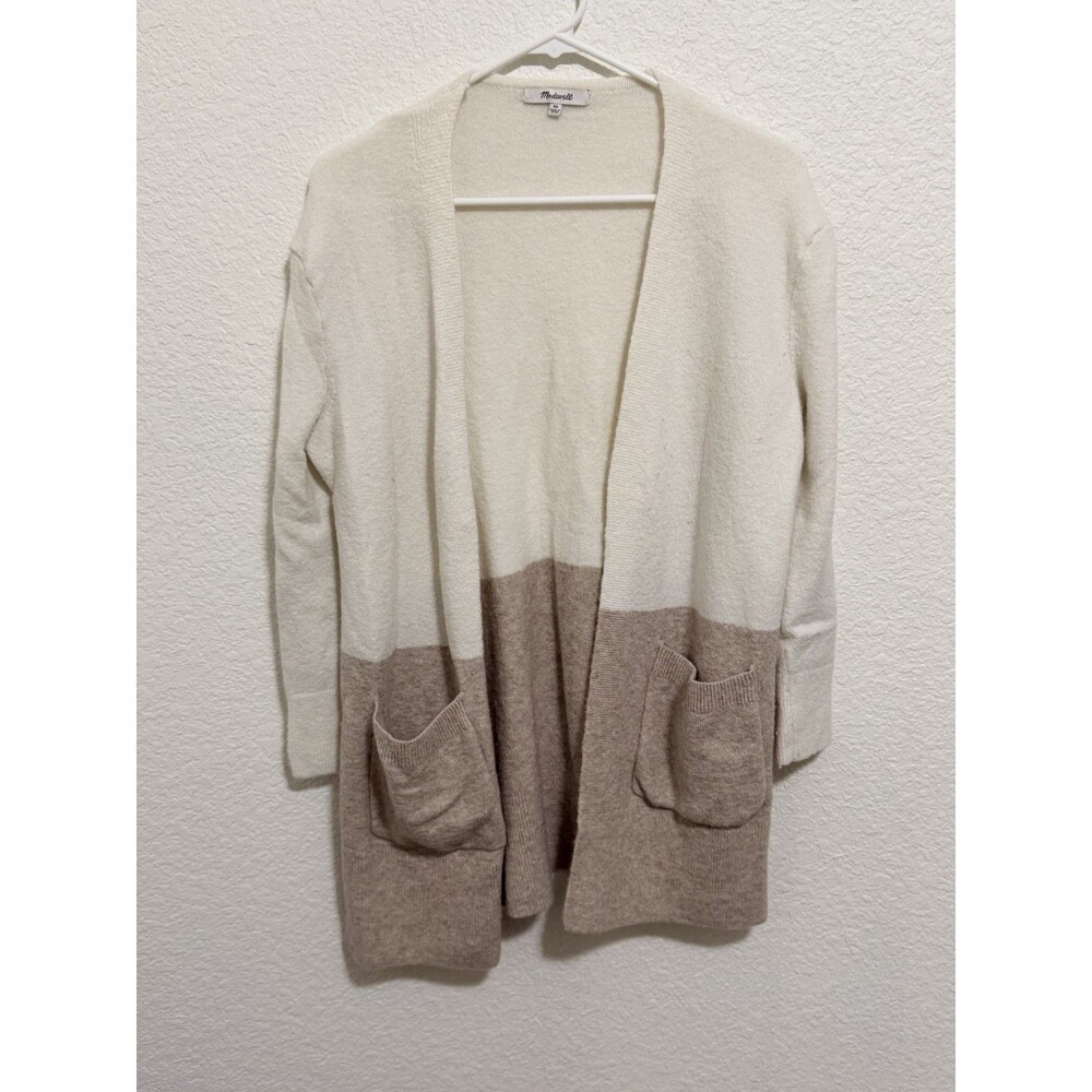 Madewell Kent Colorblock Cardigan Sweater Coziest Yarn Size XS Wool Alpaca Tan